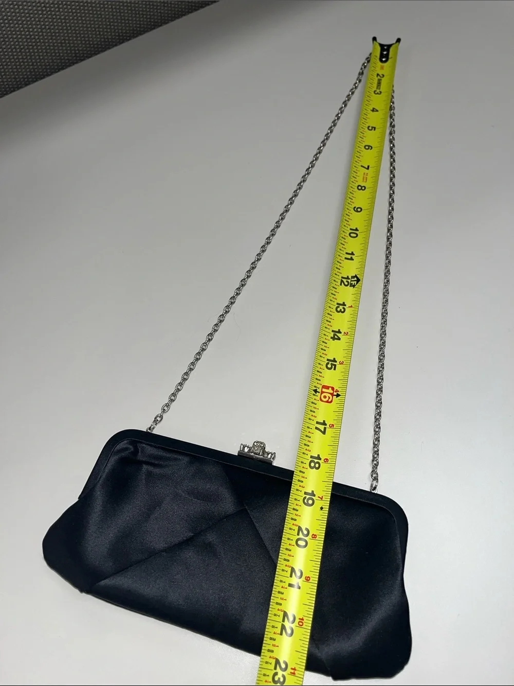 Saks Fifth Avenue Black Satin Jeweled Clasp Evening Clutch / Crossbody